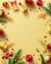 Merry Christmas and Happy New Years Golden background with golden gift box,ribbon and christmas decoration elements for Retail, Royalty Free Stock Photo