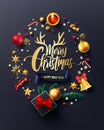 Merry Christmas and Happy New Years Poster with gift box,ribbon and christmas decoration elements for Retail,Shopping or Christmas Royalty Free Stock Photo