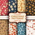 Merry Christmas and Happy New Years seamless vintage wallpaper set. Different holiday collections with deers, stars