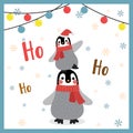 Merry christmas Happy penguins with color light bulbs Royalty Free Stock Photo