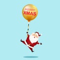 Merry Christmas. Happy Santa Claus with big gold balloon in snow scene Royalty Free Stock Photo