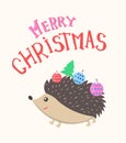 Merry Christmas Hedgehog with New Year Balls, Tree
