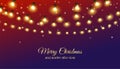 Merry Christmas holiday background. Shining light bulb garland, vector decoration. Royalty Free Stock Photo
