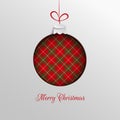 Merry Christmas holiday design, paper cut out Xmas tree toy decoration with red green checkered background for greeting card