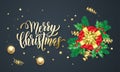 Merry Christmas holiday golden calligraphy and gold decoration greeting card background template. Royalty Free Stock Photo