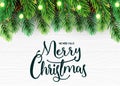 Merry Christmas Holiday Greeting Card Design with Realistic Christmas Tree Branches