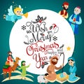 Merry Christmas holiday set of flying angel and Jesus Christ story Royalty Free Stock Photo