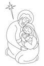 Holy Family Virgin Mary and Joseph. The birth of the baby Savior Jesus Christ. Holy night and the star of Bethlehem. Vector. Line Royalty Free Stock Photo