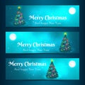 Merry christmas horizontal banners set with decorated christmas tree in moonlight flat isolated vector illustration Royalty Free Stock Photo