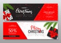 Merry Christmas Horizontal Banners Set With gift boxes. Vector Illustration. Happy New Year Concept. Season sale. Concept for web Royalty Free Stock Photo