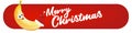 Merry Christmas horizontal battun and banner with funny cartoon banana character wearing santa red hat isolated on red Royalty Free Stock Photo