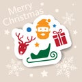 Merry Christmas icon. Holiday xmas symbols. Isolated sticker. Happy new year icons, web banner. Flat vector illustration. Santa, Royalty Free Stock Photo
