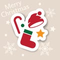 Merry Christmas icon. Holiday xmas symbols. Isolated sticker. Happy new year icons, web banner. Flat vector. Santa hat, candy can Royalty Free Stock Photo