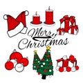 merry christmas icon set vector illustration box candle tree lamp