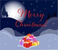 Merry Christmas illustration in blue color with colorfulpresents.