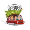 Merry Christmas illustration, family holidays on car