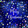 Merry Christmas illustration with random, chaotic, scattered colorful circles and bokeh lights