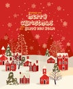 Merry Christmas illustration. Winter landscape. Royalty Free Stock Photo