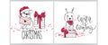 Merry Christmas illustrations. Funny dogs. Vector greeting cards with french bulldog and labrador puppies. Royalty Free Stock Photo