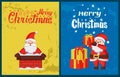 Merry Christmas Inscription, Santa Chimney Vector