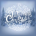 Merry Christmas inscription on the Winter landscape background Royalty Free Stock Photo