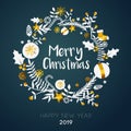 Merry Christmas Inside Circle Golden Ornament Card on Dark Teal