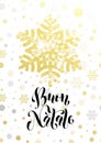 Merry Christmas Italian Buon Natale greeting card golden glitter snowflake