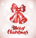 Merry Christmas. Jingle bells with bow. Sketch vector illustration