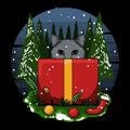 Merry christmas kitten gift box vector illustration