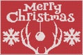 Merry Christmas. Knitted sweater, red and white, with depictions of deer antlers and snowflakes. Royalty Free Stock Photo