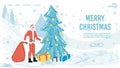 Merry christmas landing page with Santa with gift sack Royalty Free Stock Photo