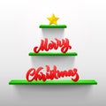 Merry Christmas lettering on ChristmasTree shaped shelves with holiday greeting calligraphy