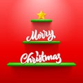 Merry Christmas lettering on ChristmasTree shaped shelves with holiday greeting calligraphy