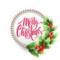 Merry Christmas lettering in circle candy cane frame Royalty Free Stock Photo