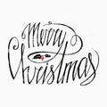 Merry Christmas lettering design with Christmas mistletoe and Red Berries - isolated on white backgground. Perfect design for cong