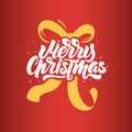 Merry Christmas lettering designs with yellow illustrations. Logos for postcard, poster, gift and T-shirt Royalty Free Stock Photo