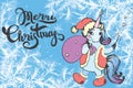 Merry Christmas lettering on frost background and cute xmas unic