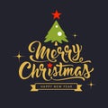 Merry Christmas lettering gold and green design