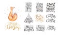 Merry christmas lettering over with snowflakes and foxes. Hand d