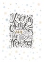 Merry christmas lettering over with snowflakes. Hand drawn text, calligraphy for your design. xmas design overlay elements Royalty Free Stock Photo