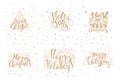 Merry christmas lettering over with snowflakes. Hand drawn text, calligraphy for your design. xmas design overlay elements Royalty Free Stock Photo