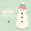 Merry Christmas lettering postcard with smiling Snowman