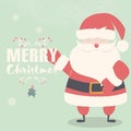 Merry Christmas lettering postcard with smiling and waving Santa