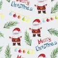 Merry christmas lettering and santa claus watercolor seamless pattern Royalty Free Stock Photo