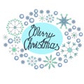 Merry Christmas lettering in snowflakes frame