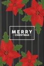 Merry christmas lettering in square frame with flowers in wooden background