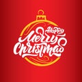 Merry Christmas lettering on toy. Happy New Year . Typography. Vector logo, emblems, text design. Lettering for banners, greeting Royalty Free Stock Photo