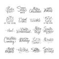 Merry Christmas lettering typography. Handwriting text design with winter handdrawn lettering. Happy New Year greeting Royalty Free Stock Photo