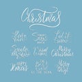 Merry Christmas lettering typography. Handwriting text design with winter handdrawn lettering. Happy New Year greeting Royalty Free Stock Photo