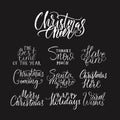 Merry Christmas lettering typography. Handwriting text design with winter handdrawn lettering. Happy New Year greeting Royalty Free Stock Photo